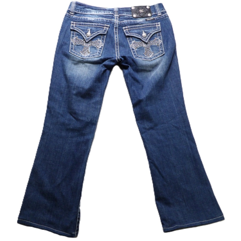 Miss Me Rhinestones Cross Bootcut Jeans Medium Wash Women W30 Denim Bling Casual